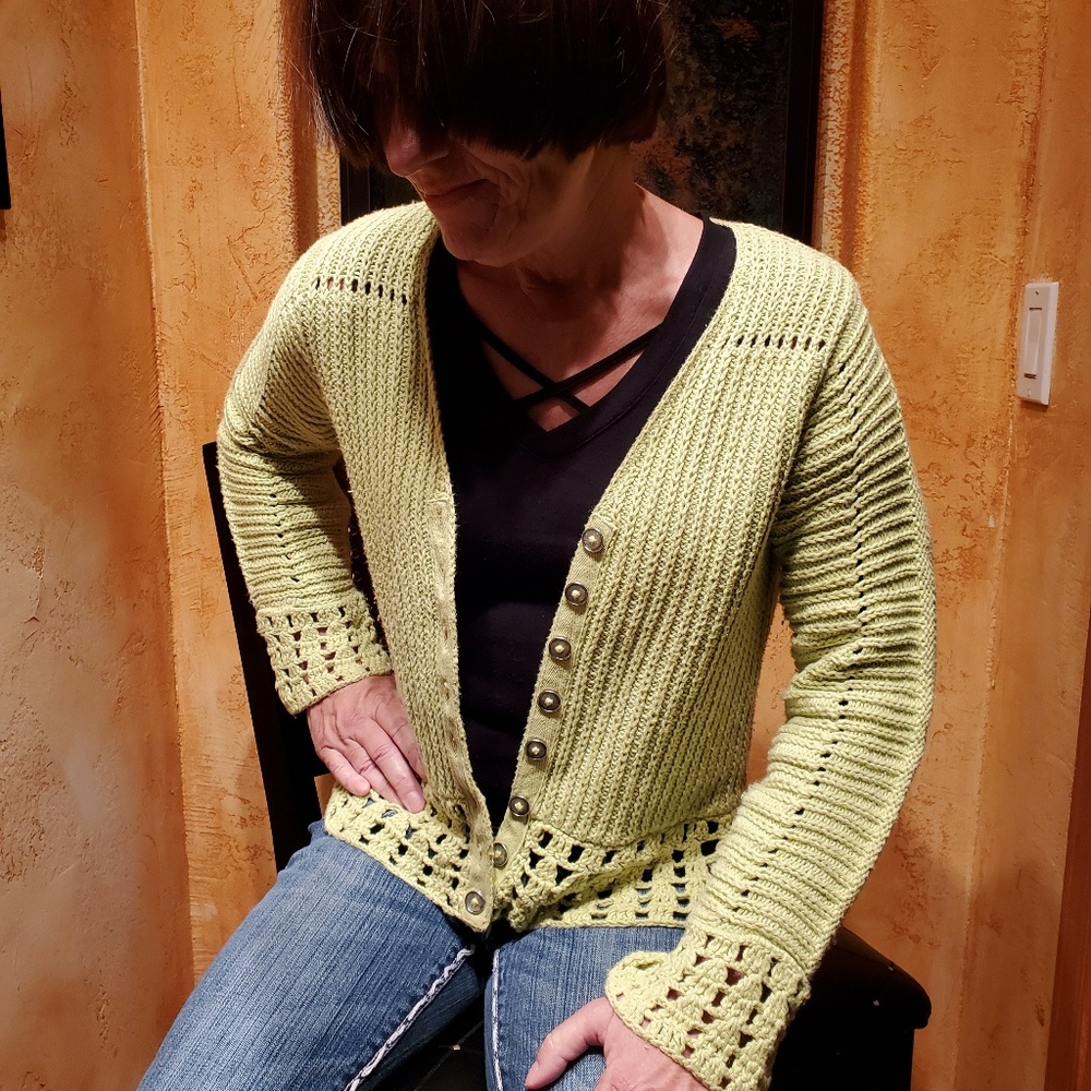PURE FISHERMAN CHUNKY HANDKNIT CARDIGAN COTTON SzS